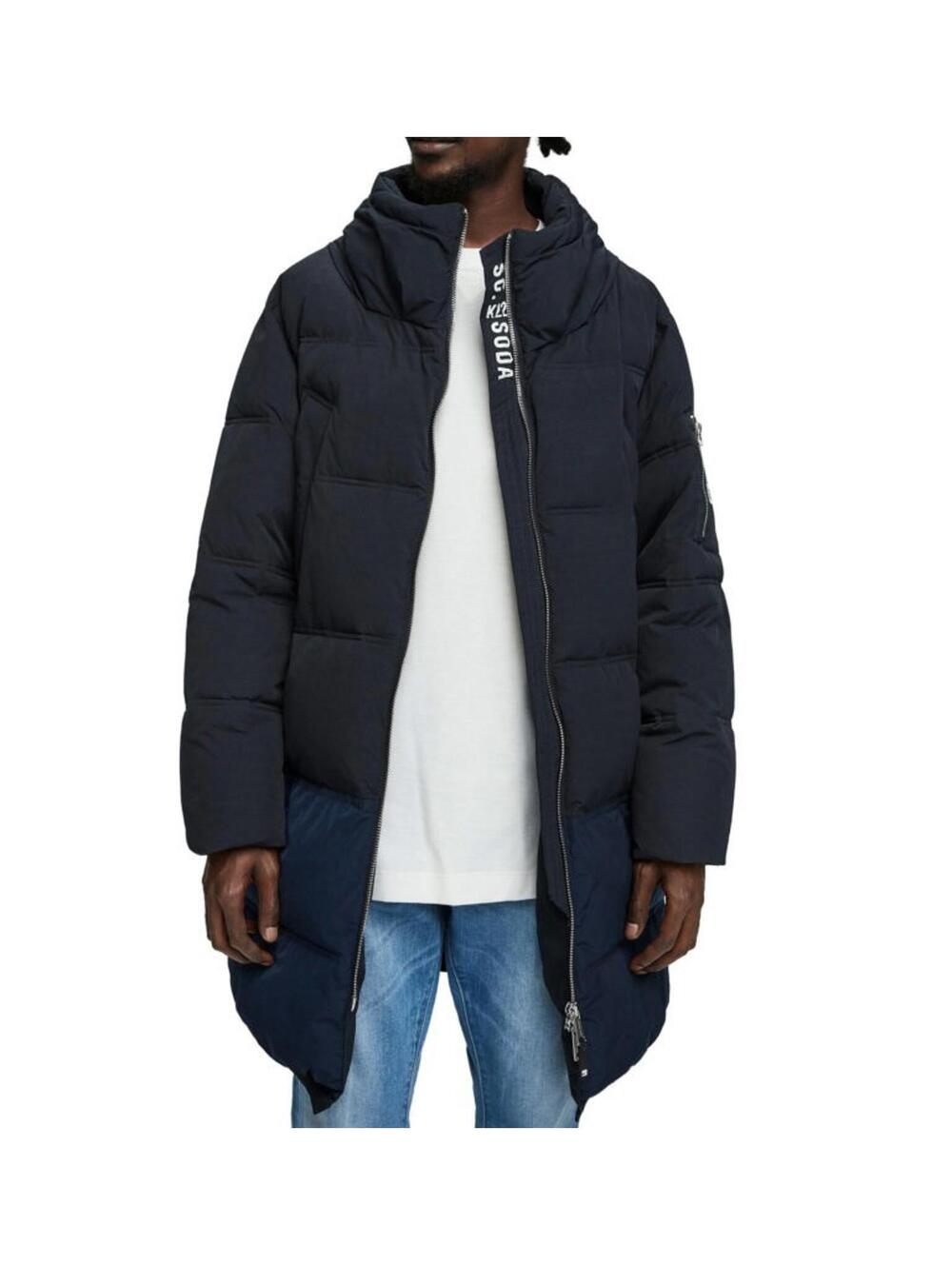 Scotch & Soda Long Quilted Down Puffer Jacket Medium Navy Blue Men's Medium